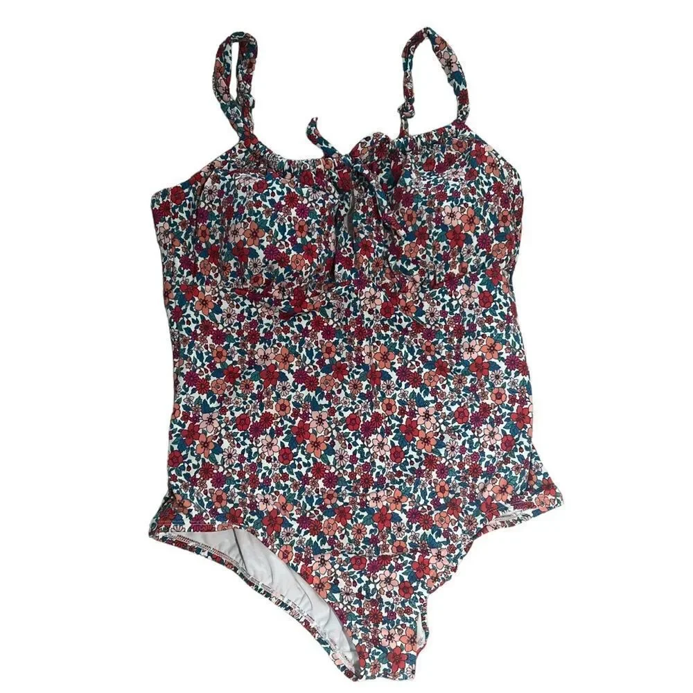 Time And True White Floral One Piece Swimsuit sz 1X